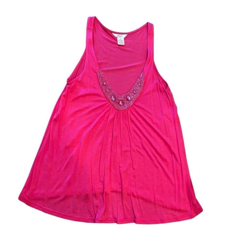 Candies Bright Pink Jeweled Flowy Tank Top Size S